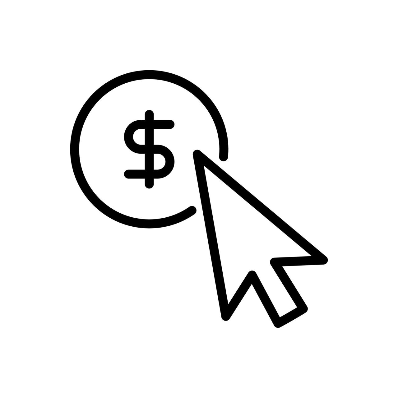 Pay per click, PPC with USD, American dollar sign, Cost per click icon ...